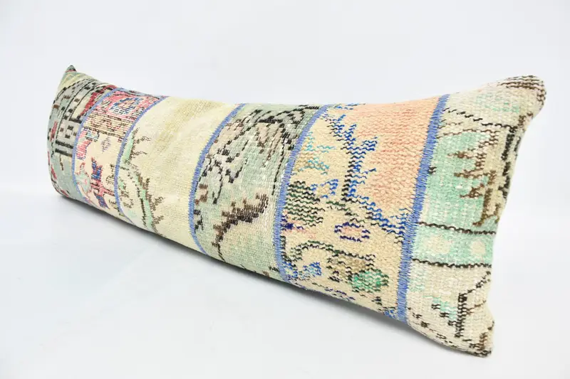 Cushion Cover, Nomadic Pillow Cover, 12x36 Green Pillow Cover, Vintage Pillow, Kilim Cushion Sham, Kilim Pillow Cover, Retro Cushion Cover - 4