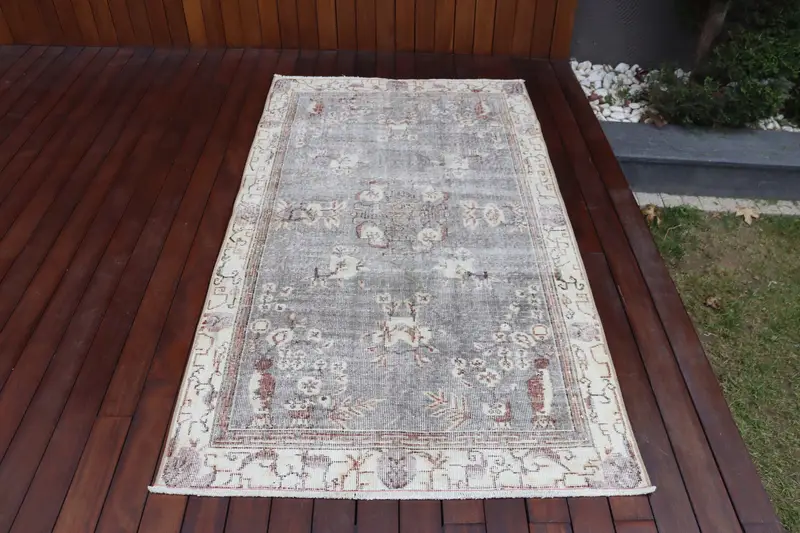 Gri Fas Halısı, 3,7x6,6 ft Zarif Bej Vurgulu