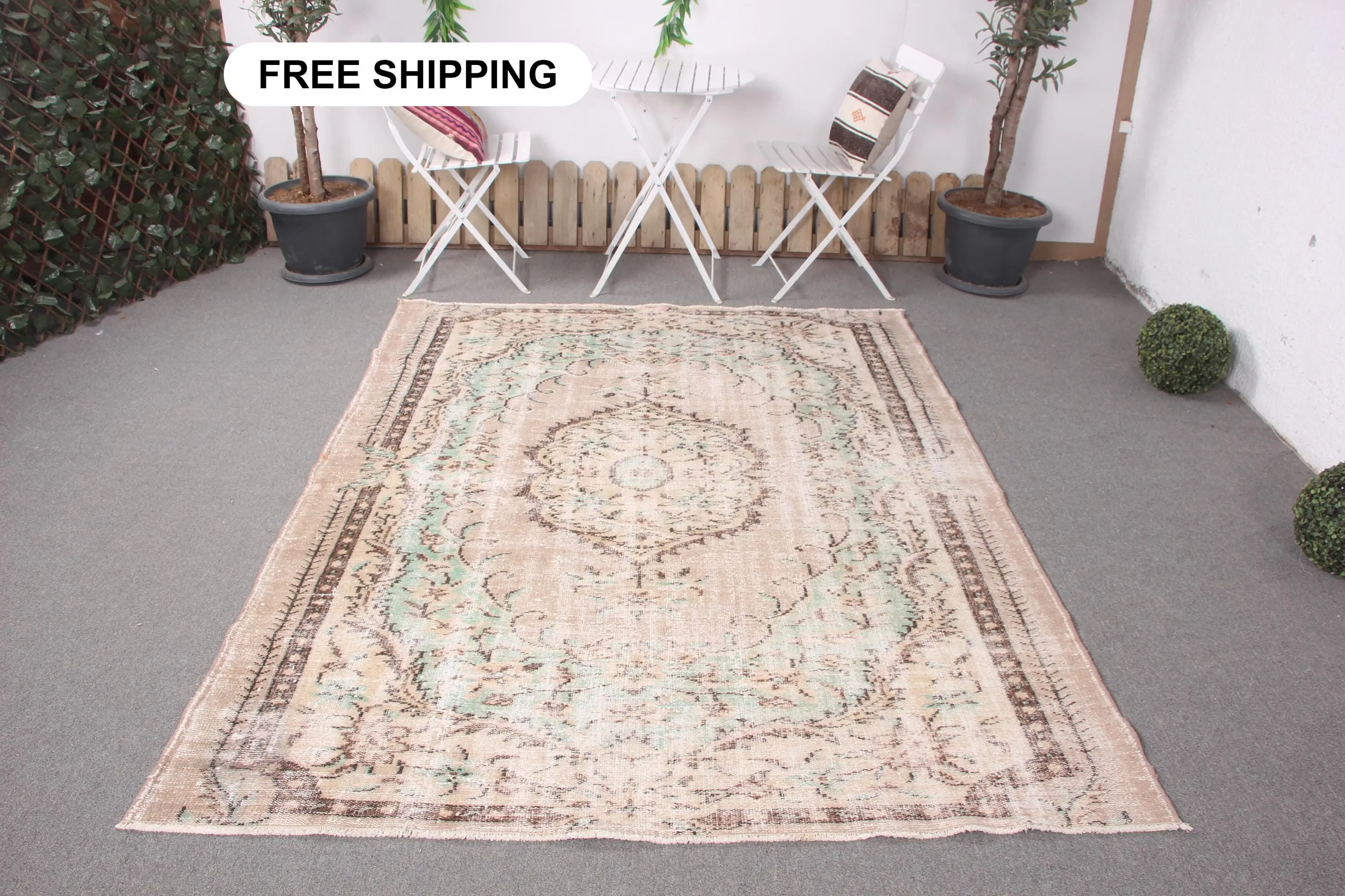 Vintage Türk Halısı 5.6x7.3 ft, Kahverengi Büyük Güneybatı Yün Halı - 1