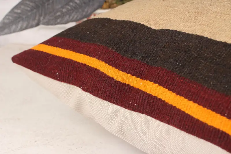 Pillow Sham, Kilim Pillow, Anatolian Cushion Case, Throw Kilim Pillow, Boho Pillow, Farmhouse Cushion, Bright Pillow, 18x18 Brown Cushion Cover - 7