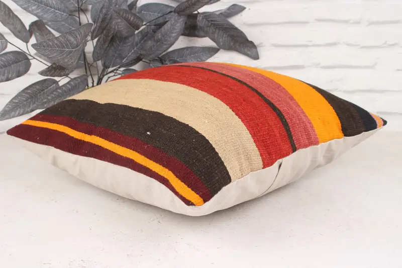 Pillow Sham, Kilim Pillow, Anatolian Cushion Case, Throw Kilim Pillow, Boho Pillow, Farmhouse Cushion, Bright Pillow, 18x18 Brown Cushion Cover - 6
