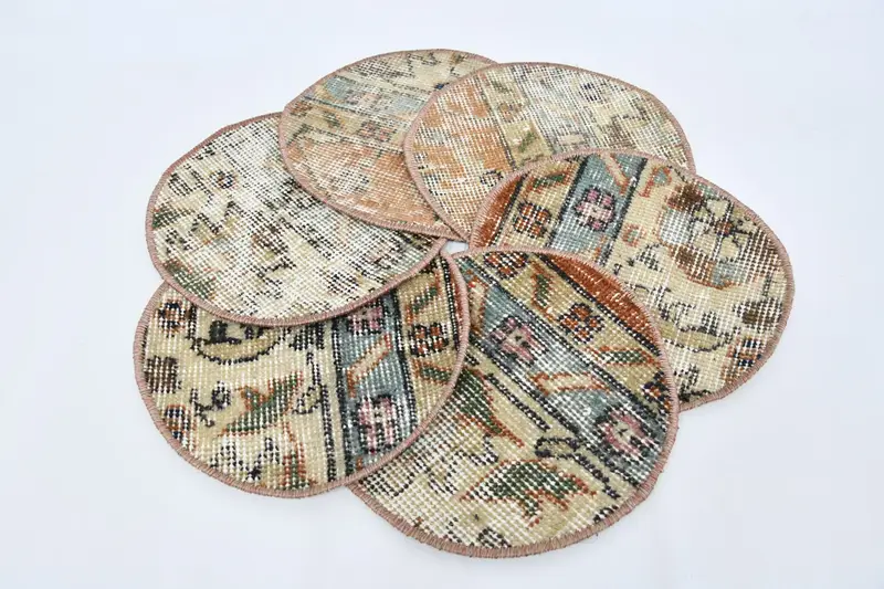 Manteles individuales de círculo bohemio, decoración de lana de algodón beige y naranja