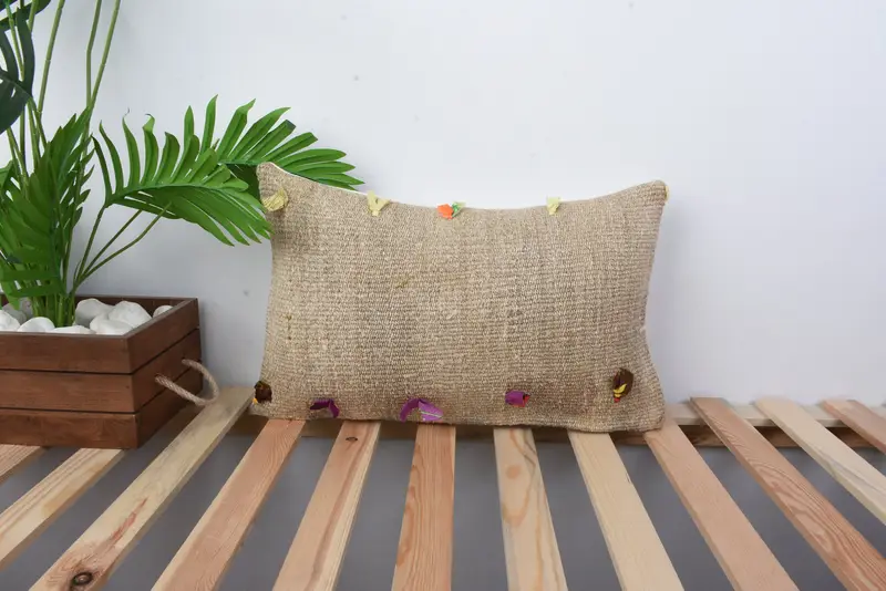 Wool Kilim Pillow Pillow Case, Pillow for Sofa, Gift Pillow, Vintage Pillow Cover, Handmade Kilim Cushion, Cushion Cover, 12x20 Beige Pillow - 1