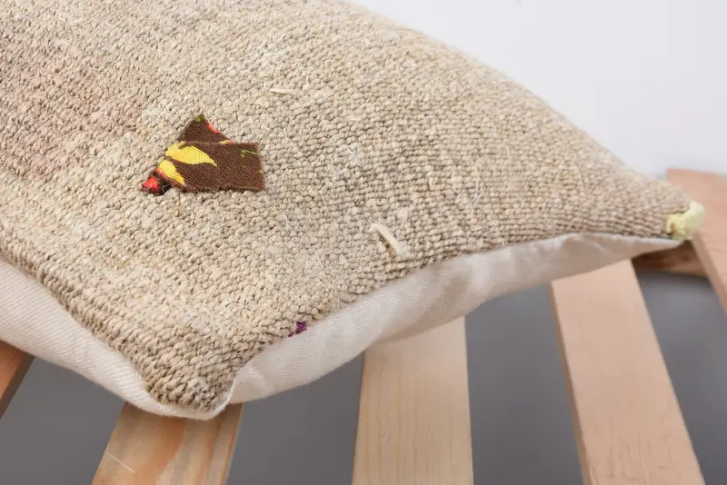 Wool Kilim Pillow Pillow Case, Pillow for Sofa, Gift Pillow, Vintage Pillow Cover, Handmade Kilim Cushion, Cushion Cover, 12x20 Beige Pillow - 7