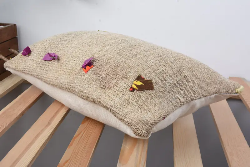Wool Kilim Pillow Pillow Case, Pillow for Sofa, Gift Pillow, Vintage Pillow Cover, Handmade Kilim Cushion, Cushion Cover, 12x20 Beige Pillow - 6