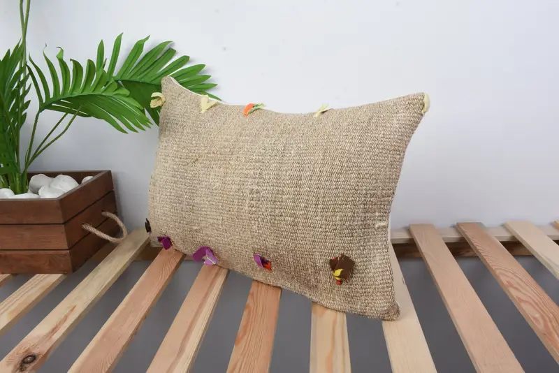 Wool Kilim Pillow Pillow Case, Pillow for Sofa, Gift Pillow, Vintage Pillow Cover, Handmade Kilim Cushion, Cushion Cover, 12x20 Beige Pillow - 5