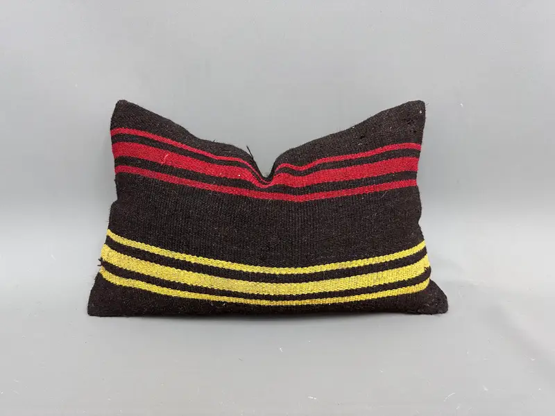 Handmade Kilim Cushion, Vintage Kilim Throw Pillow, Home Decor Pillow, Ethnic Throw Cushion Cover, Pillow Case, 12x20 Brown Pillow Sham - 1