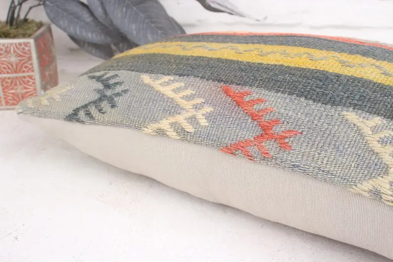 Ethnical Kilim Rug Pillow, Handmade Cushion Case, 12x20 Red Cushion Case, Boho Pillow, Luxury Pillow, Pillow for Couch, Pillow Case - 7