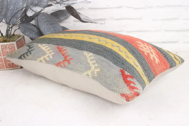 Ethnical Kilim Rug Pillow, Handmade Cushion Case, 12x20 Red Cushion Case, Boho Pillow, Luxury Pillow, Pillow for Couch, Pillow Case - 6
