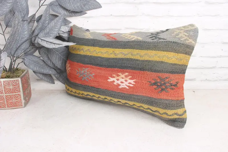 Ethnical Kilim Rug Pillow, Handmade Cushion Case, 12x20 Red Cushion Case, Boho Pillow, Luxury Pillow, Pillow for Couch, Pillow Case - 4
