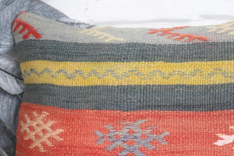 Ethnical Kilim Rug Pillow, Handmade Cushion Case, 12x20 Red Cushion Case, Boho Pillow, Luxury Pillow, Pillow for Couch, Pillow Case - 2