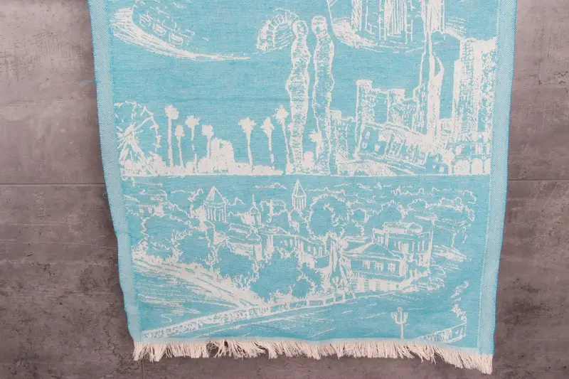 Kitchen Towel Petrol Blue Landscape Patterned Napkin, 20x28 Inches