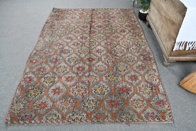 Alfombra Southwestern de 5,1x7,5 pies, detalles en beige y naranja