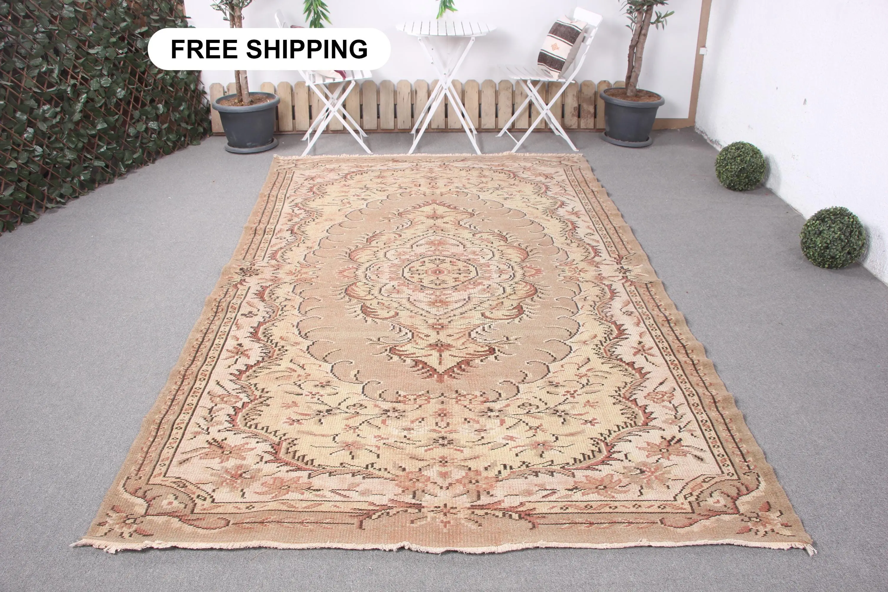 Vintage Türk Büyük Halısı 5.9x9.7 ft, Kahverengi Yün Halı - 1