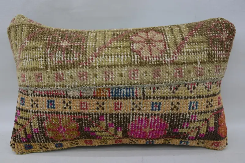 Turkish Antique Plaid Pillow, 12x20 inch Beige Thank You Gift Pillow Sham - 1