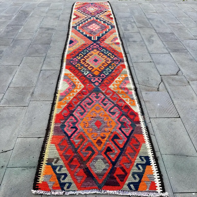 Red Moroccan Rug, 3x15.4 ft Elegant Decor