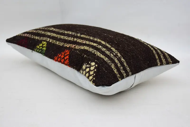Boho Pillow Sham Cover, Cushion, Art Deco Cushion Cover, Ethnical Kilim Rug Pillow, 12x20 Brown Cushion Case, Throw Kilim Pillow - 6