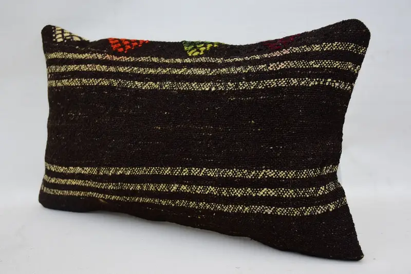 Boho Pillow Sham Cover, Cushion, Art Deco Cushion Cover, Ethnical Kilim Rug Pillow, 12x20 Brown Cushion Case, Throw Kilim Pillow - 3