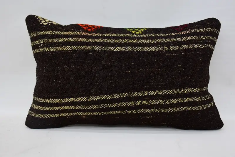 Boho Pillow Sham Cover, Cushion, Art Deco Cushion Cover, Ethnical Kilim Rug Pillow, 12x20 Brown Cushion Case, Throw Kilim Pillow - 1