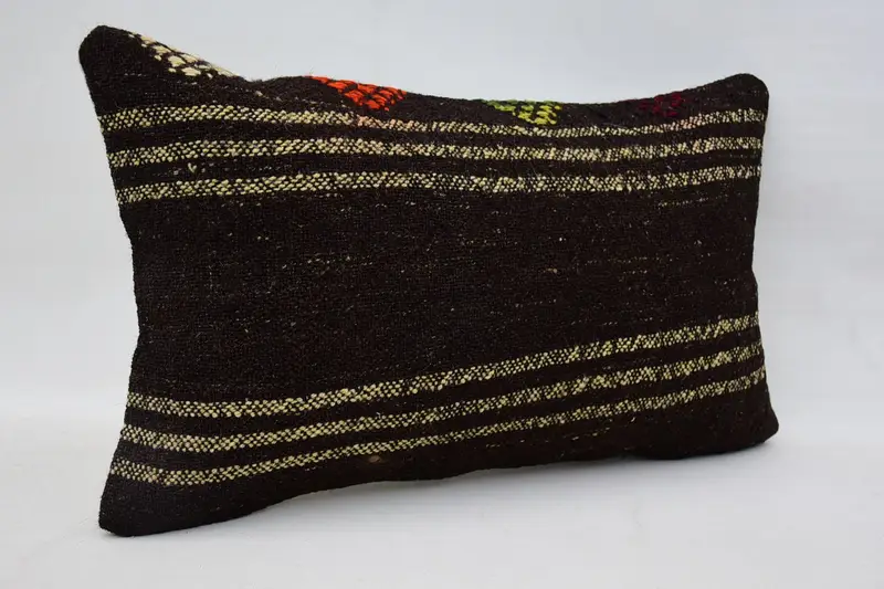 Boho Pillow Sham Cover, Cushion, Art Deco Cushion Cover, Ethnical Kilim Rug Pillow, 12x20 Brown Cushion Case, Throw Kilim Pillow - 2