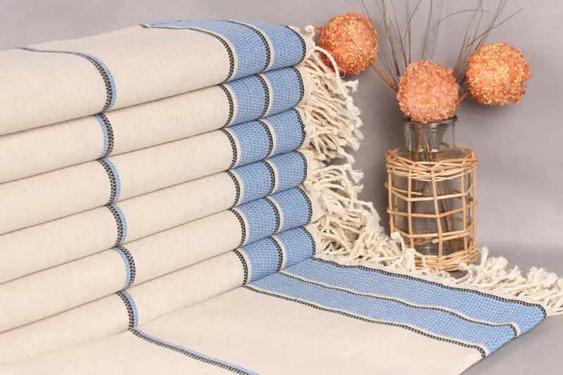 Turkish Towel Sax Blue Striped Linen, Personalized Gift, 36x71 Inches