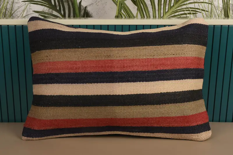 Throw Gift Blue Pillow Sham, Striped Wool Holiday Decor Gift for Couple Cushion - 1
