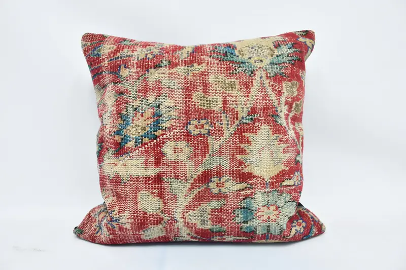 Sofa Bolster Cushion Case, Kilim Pillow, Pillow, Vintage Kilim Throw Pillow, Seat Pillow Cover, Pillow for Sofa, 28x28 Red Cushion Cover - 1