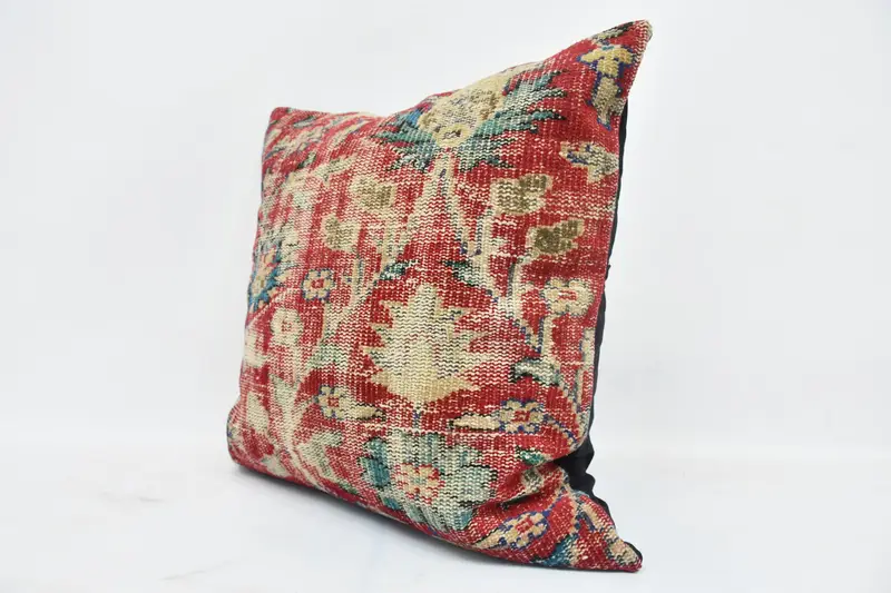 Sofa Bolster Cushion Case, Kilim Pillow, Pillow, Vintage Kilim Throw Pillow, Seat Pillow Cover, Pillow for Sofa, 28x28 Red Cushion Cover - 4