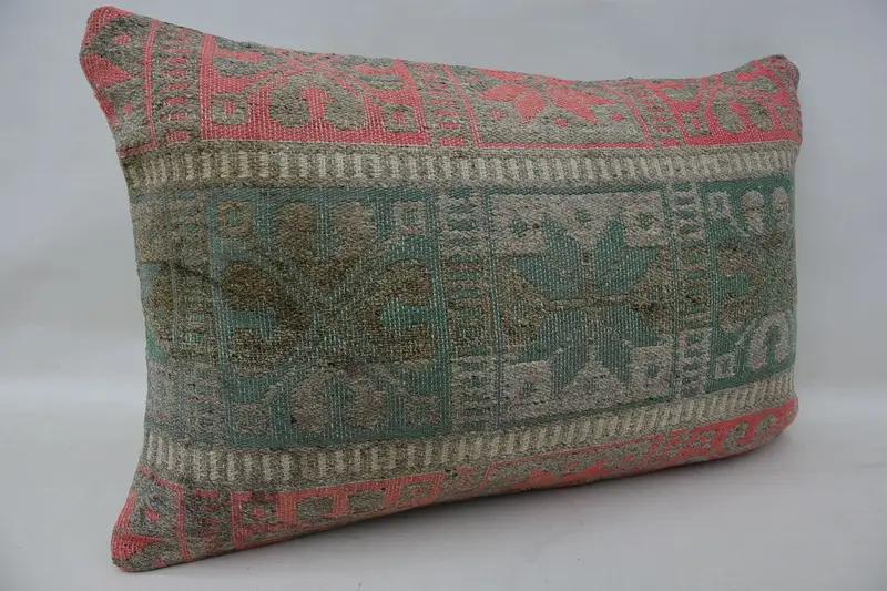 Kilim Pillow, Gift Pillow, Pillow for Couch, Handmade Rug Seat Cushion Case, Outdoor Pillow Cover, 16x24 Green Pillow Sham, Pillow Sham - 2