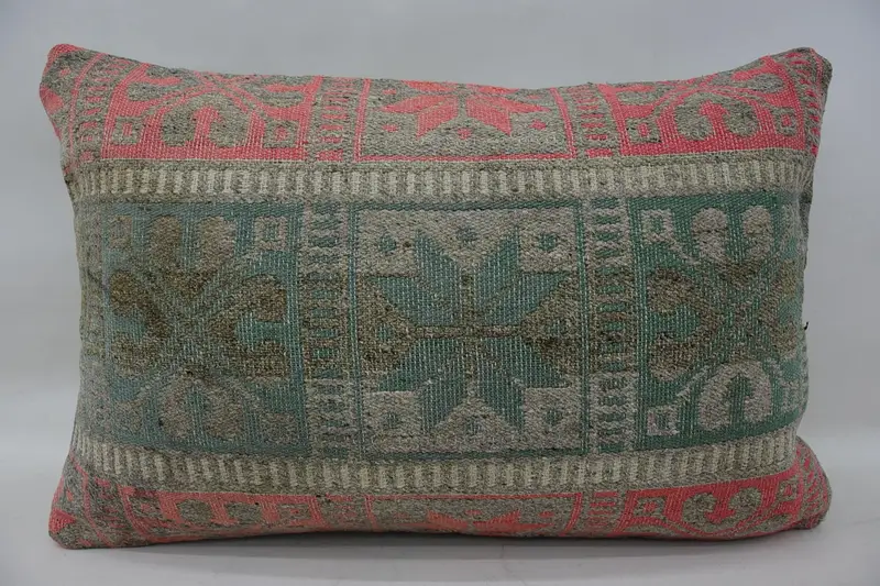 Kilim Pillow, Gift Pillow, Pillow for Couch, Handmade Rug Seat Cushion Case, Outdoor Pillow Cover, 16x24 Green Pillow Sham, Pillow Sham - 1