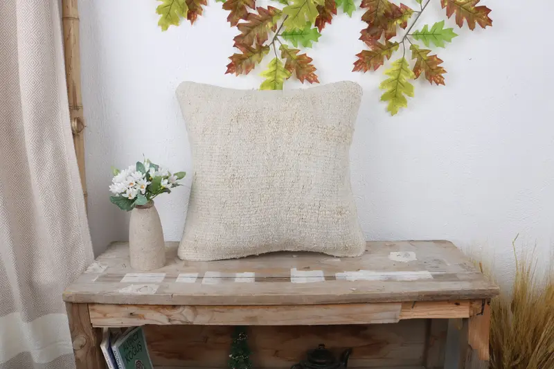 Lounge Throw Cushion, Garden Cushion, 16x16 White Cushion Cover, Cushion Case, Gift Pillow, Turkish Kilim Pillow, Kilim Pillow Cover - 1