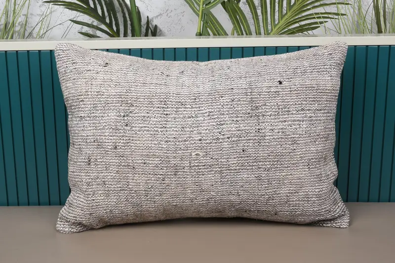 Turkish Wool Euro Sham, Moroccan 16x24 inch Gray Cushion - 1