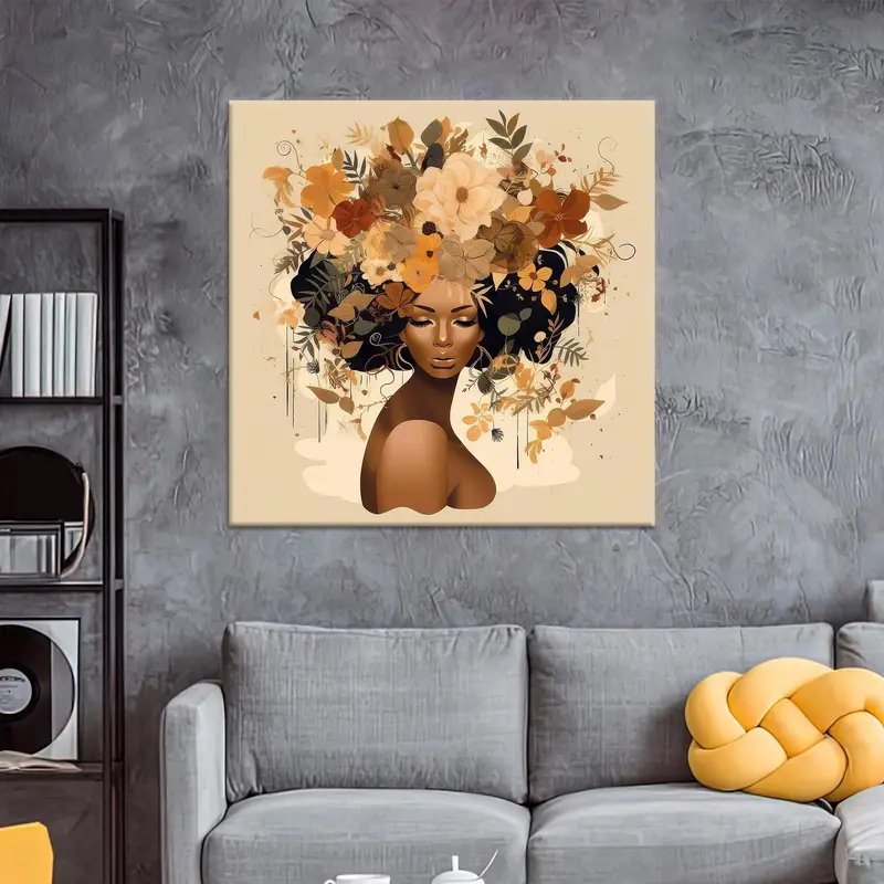 African Woman Art, Flower Canvas Art Decor, Soft Tones Art, Boho Canvas Art Decor, Home Decor Canvas Art, Minimal Art Decor, Modern Art - 2