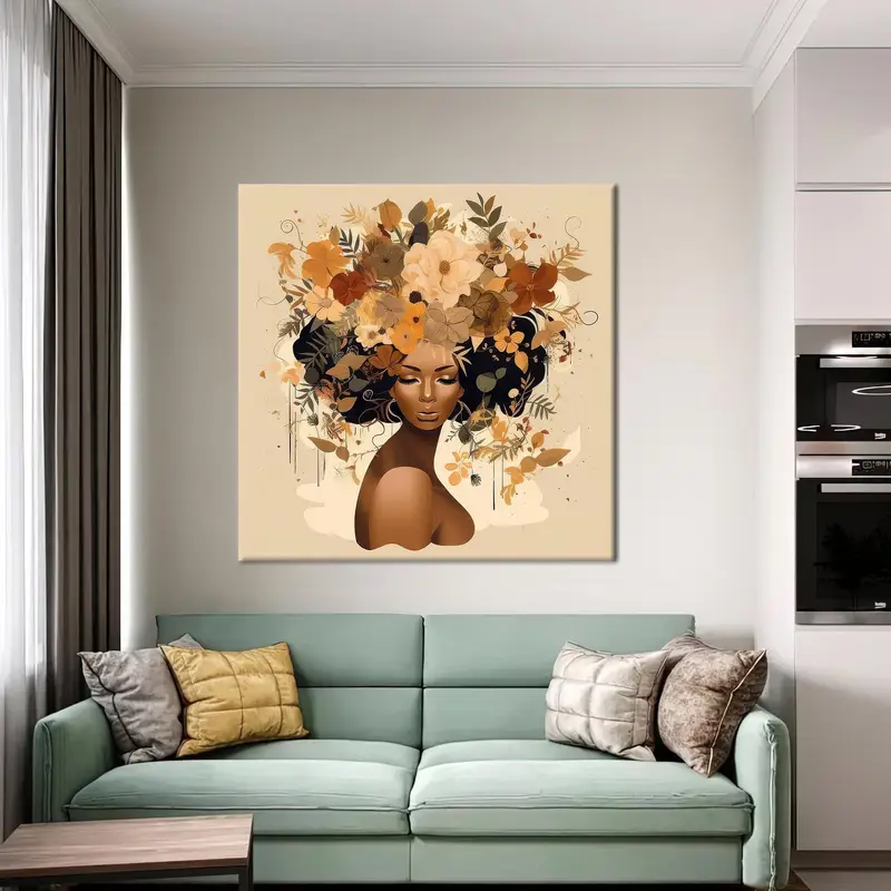 African Woman Art, Flower Canvas Art Decor, Soft Tones Art, Boho Canvas Art Decor, Home Decor Canvas Art, Minimal Art Decor, Modern Art - 3