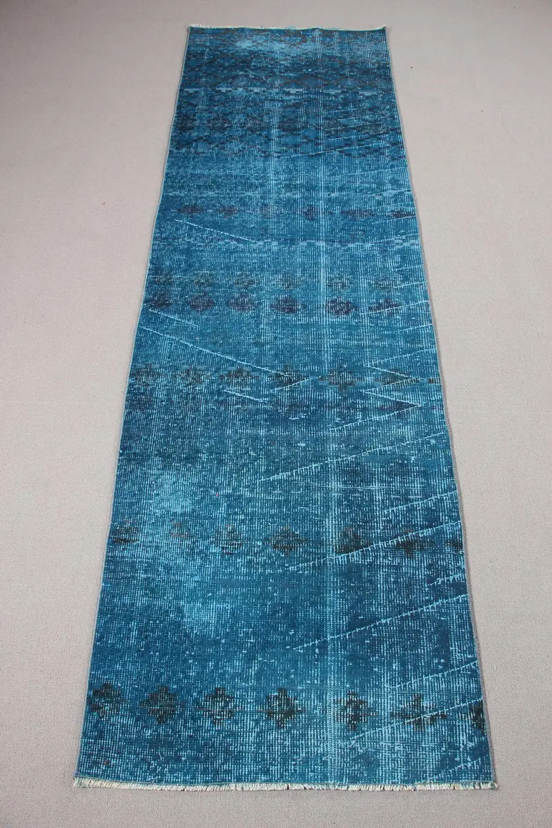 Mavi Çiçekli Halı, 2,4x8,2 ft Zarif Dekor