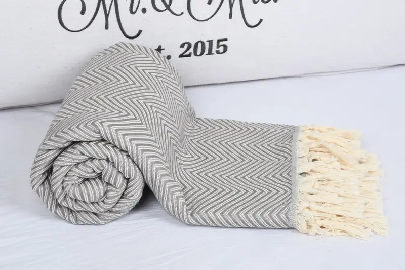 Bridal Shower Gift, Monogram Beach Blanket, Bridesmaid Gifts, Woven Throw Blanket, 92x80 Cotton Striped Towel, Personalized Gift For Him - 4