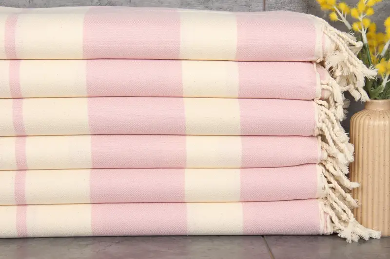 Turkish Beach Towel Light Powder Pink Striped, 40x71 Inches