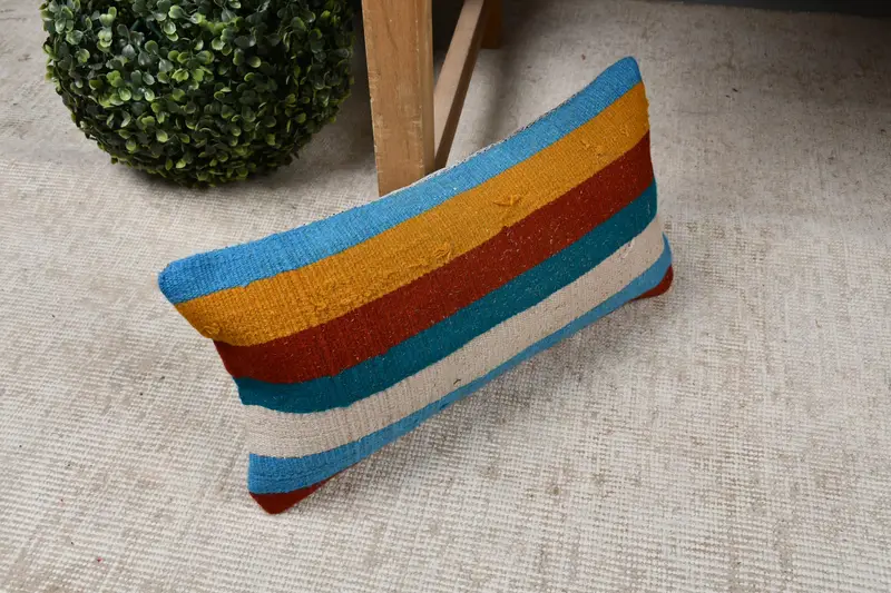 Boho Pillow Sham Cover, Pillow, Bed Pillow Sham, Turkish Kilim Pillow, Traditional Pillow, 8x16 Blue Cushion Cover, Ethnical Kilim Rug Pillow - 7