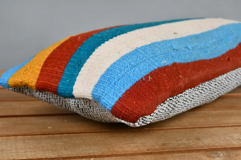 Boho Pillow Sham Cover, Pillow, Bed Pillow Sham, Turkish Kilim Pillow, Traditional Pillow, 8x16 Blue Cushion Cover, Ethnical Kilim Rug Pillow - 3