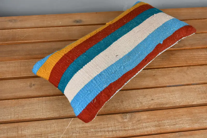 Boho Pillow Sham Cover, Pillow, Bed Pillow Sham, Turkish Kilim Pillow, Traditional Pillow, 8x16 Blue Cushion Cover, Ethnical Kilim Rug Pillow - 2