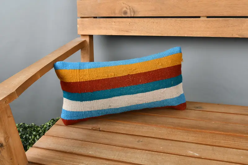 Boho Pillow Sham Cover, Pillow, Bed Pillow Sham, Turkish Kilim Pillow, Traditional Pillow, 8x16 Blue Cushion Cover, Ethnical Kilim Rug Pillow - 1