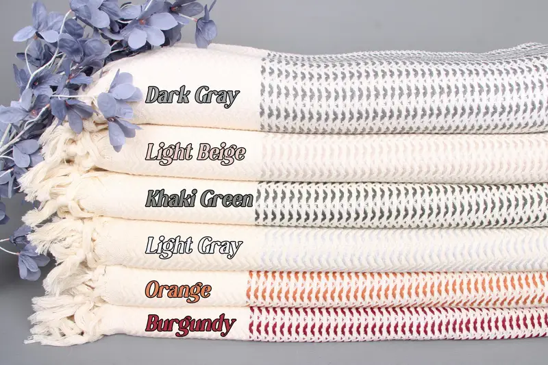 75x89 Cotton Throw, Boho Throw Blanket, Beige, Geometric Pattern