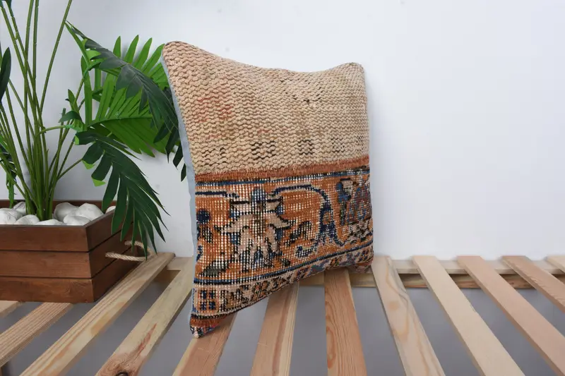 Gift Pillow, Ethnical Kilim Rug Pillow, 16x16 Blue Pillow Case, Interior Designer Pillow, Bench Pillow Case, Cushion Cover, Cotton Pillow - 4