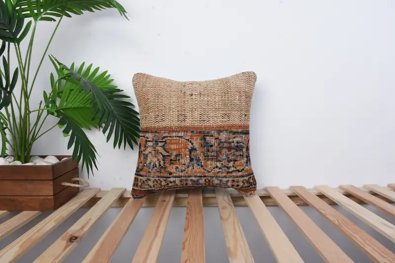 Gift Pillow, Ethnical Kilim Rug Pillow, 16x16 Blue Pillow Case, Interior Designer Pillow, Bench Pillow Case, Cushion Cover, Cotton Pillow - 1