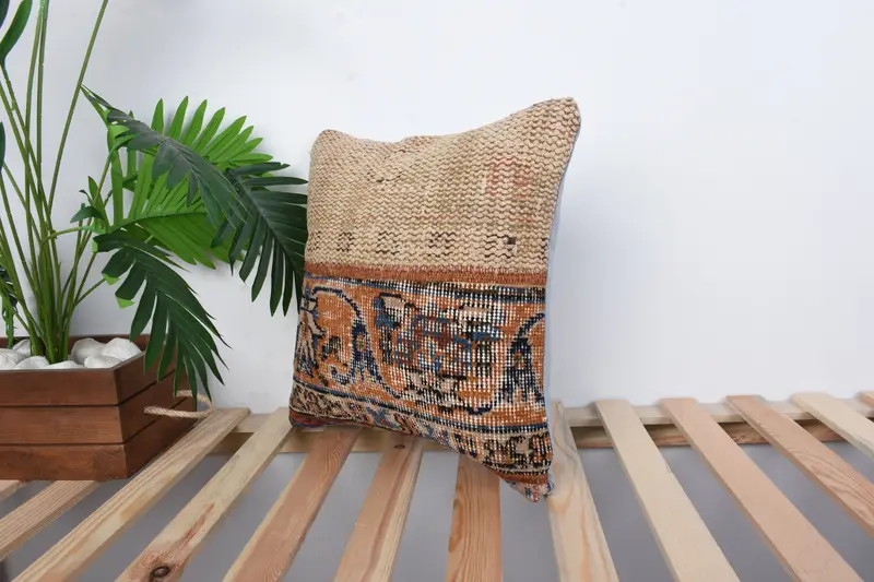 Gift Pillow, Ethnical Kilim Rug Pillow, 16x16 Blue Pillow Case, Interior Designer Pillow, Bench Pillow Case, Cushion Cover, Cotton Pillow - 5