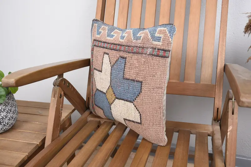 Outdoor Cushion, Boho Throw Cushion Case, Vintage Kilim Pillow, Pillow, Pillow for Couch, Vintage Kilim Throw Pillow, 14x14 Pink Cushion Cover - 3