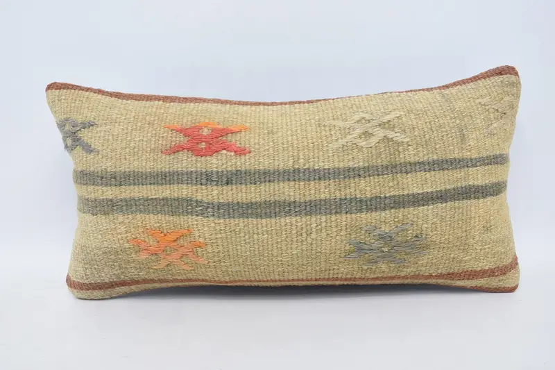 Turkish Antique Wool Pillow Sham, 12x24 inch DesignerBlue Pillow Cover - 1