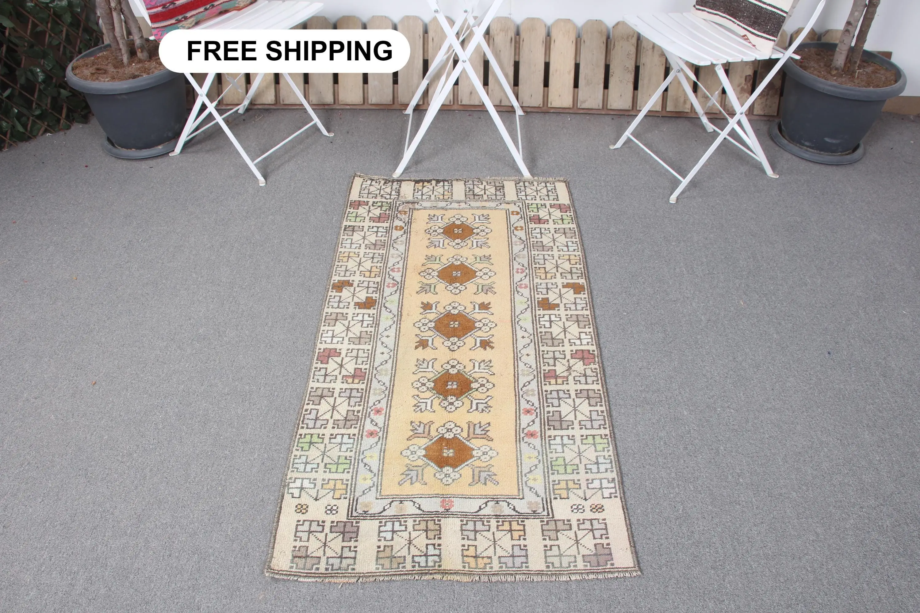 Turkish Small Rug, 2.3x4.5 ft Vintage Rug, Brown Wool Rug - 1