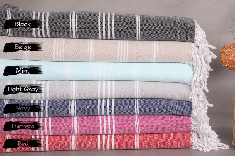 Striped Organic Cotton Beach Towel, Beige, 40x71 Inches