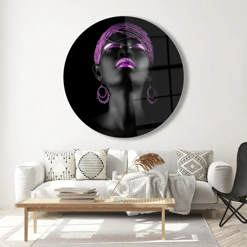 Zarif Mor ve Siyah Baskılı Cam - Lüks Afrika Teması